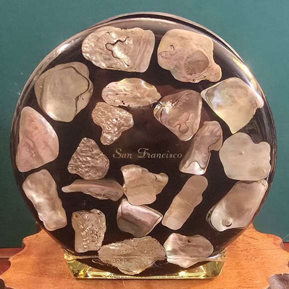 1974 Lucite Acrylic Abalone Seashell Napkin Letter Holder San Francisco Souvenir - Picture 3 of 6